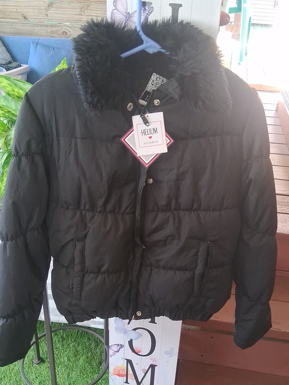 Helium Black Girls' Quilted Puffer Jacket with Faux-Fur Collar